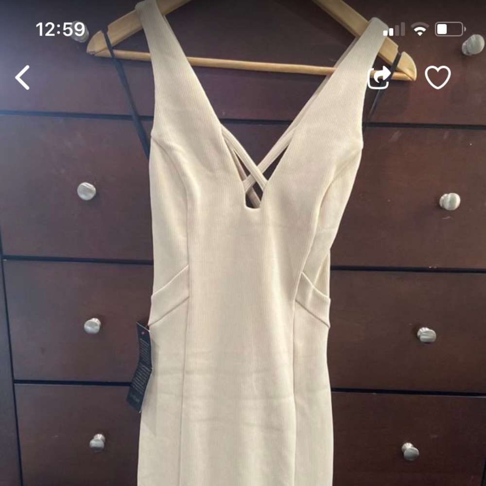 Beige bodycon Bebe midi dress